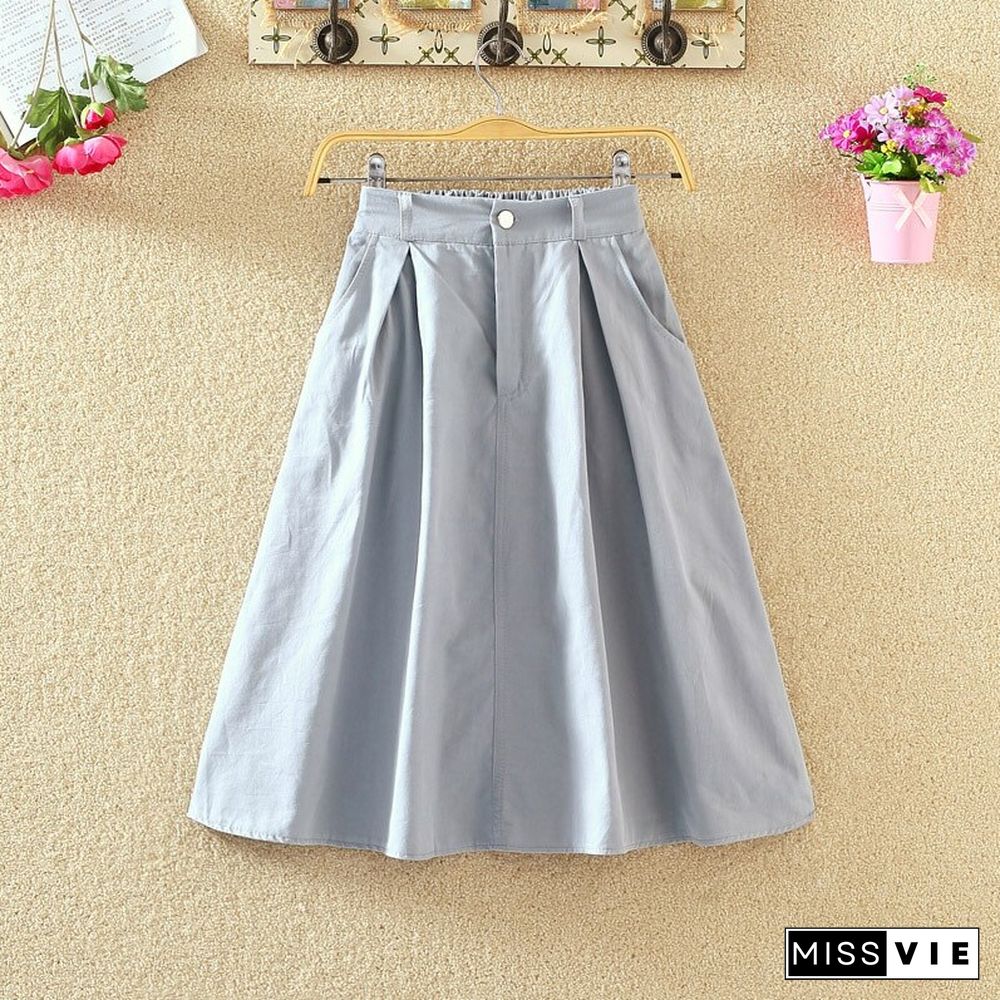 New Solid Color One-line Skirt Double Pockets Fashion A-line Skirt