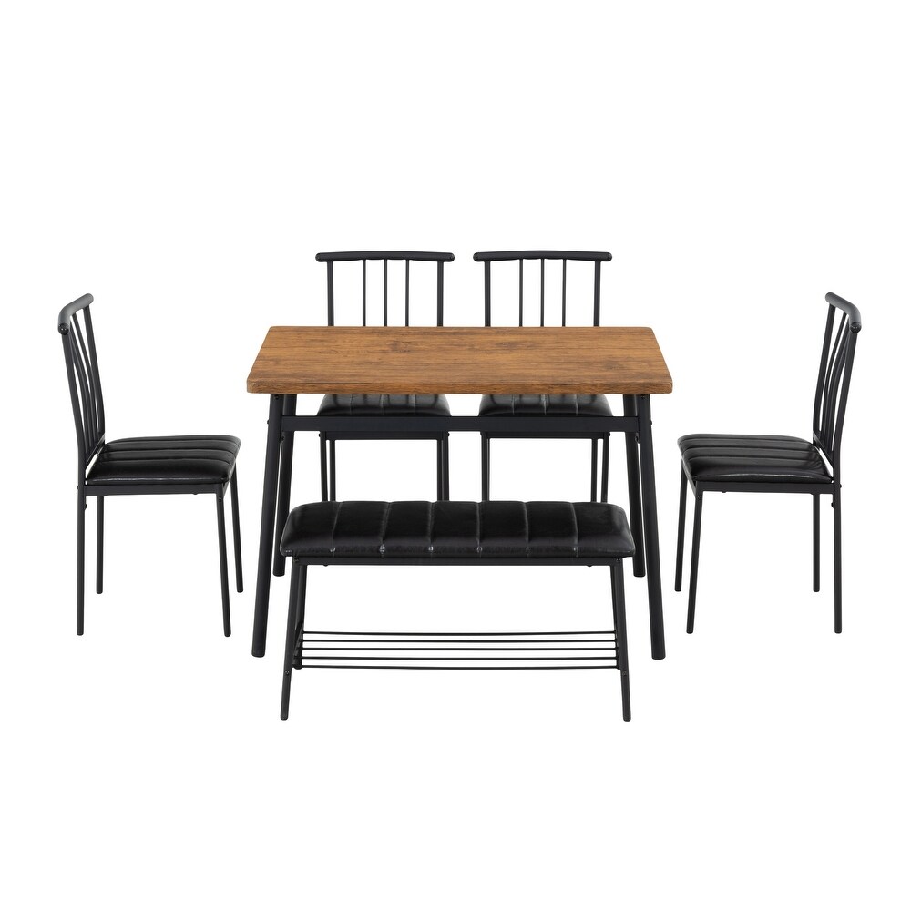 Modern 6 Piece Dining Table Set with 4 Chairs and Bench