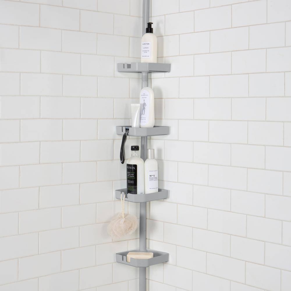 Bath Bliss 4 Tier Tension Corner Shower Organizer Caddy in Grey 10000-GREY