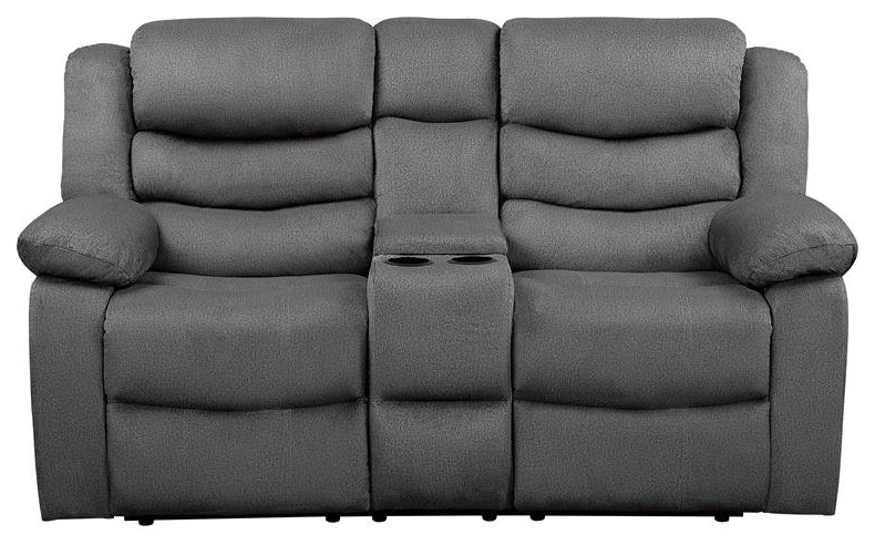 Lexicon Discus Traditional Microfiber Double Reclining Loveseat in Gray   Transitional   Loveseats   by Homesquare  Houzz