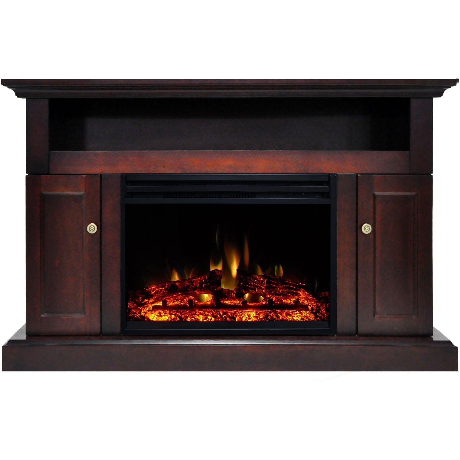 Cambridge Sorrento 47'' Electric Fireplace with Log Insert | Multi-Color Flame | For Rooms up to 210 Sq.Ft. | TV Stand | Remote | Mahogany Mantel | Adjustable Heat Settings | Timer