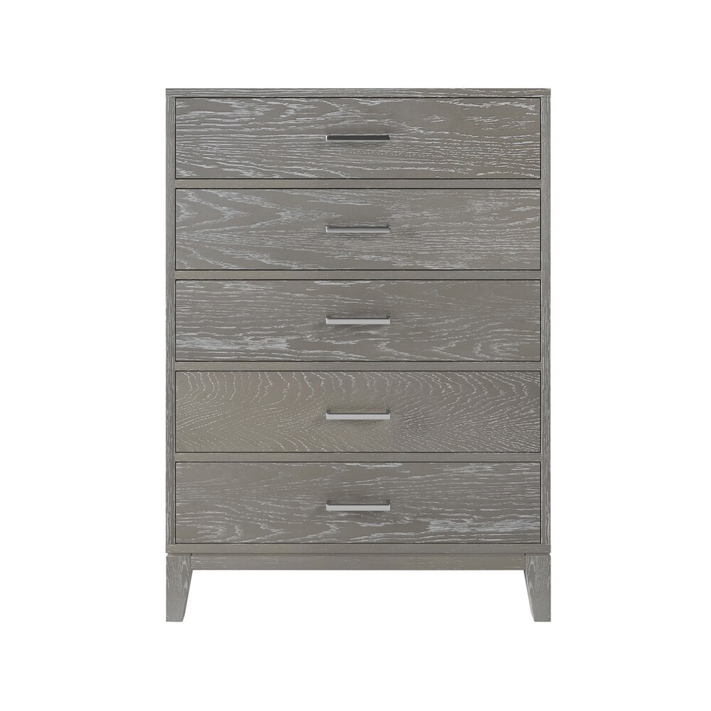 Concise Style Solid Wood Grain 5 Drawer Dresser with Tapered Legs and Smooth Gliding Drawers  Modern Storage Cabinet for Bedroom