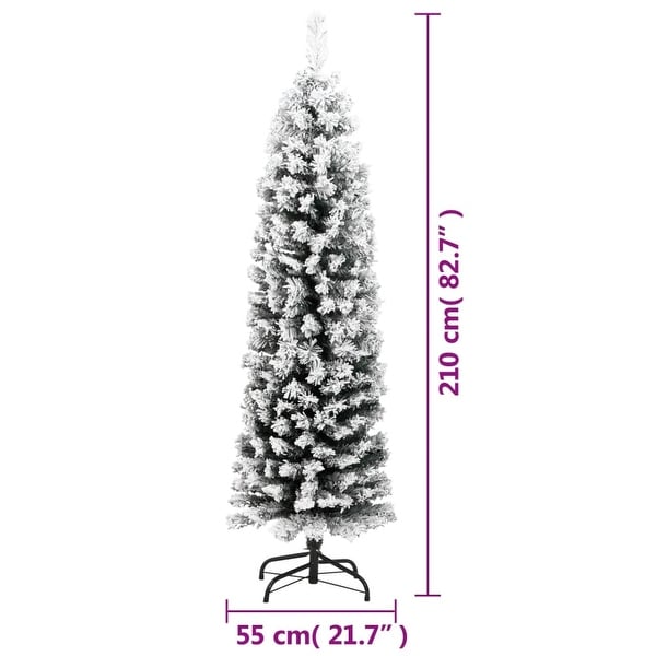 vidaXL Slim Artificial Christmas Tree with Flocked Snow Green 7 ft PVC