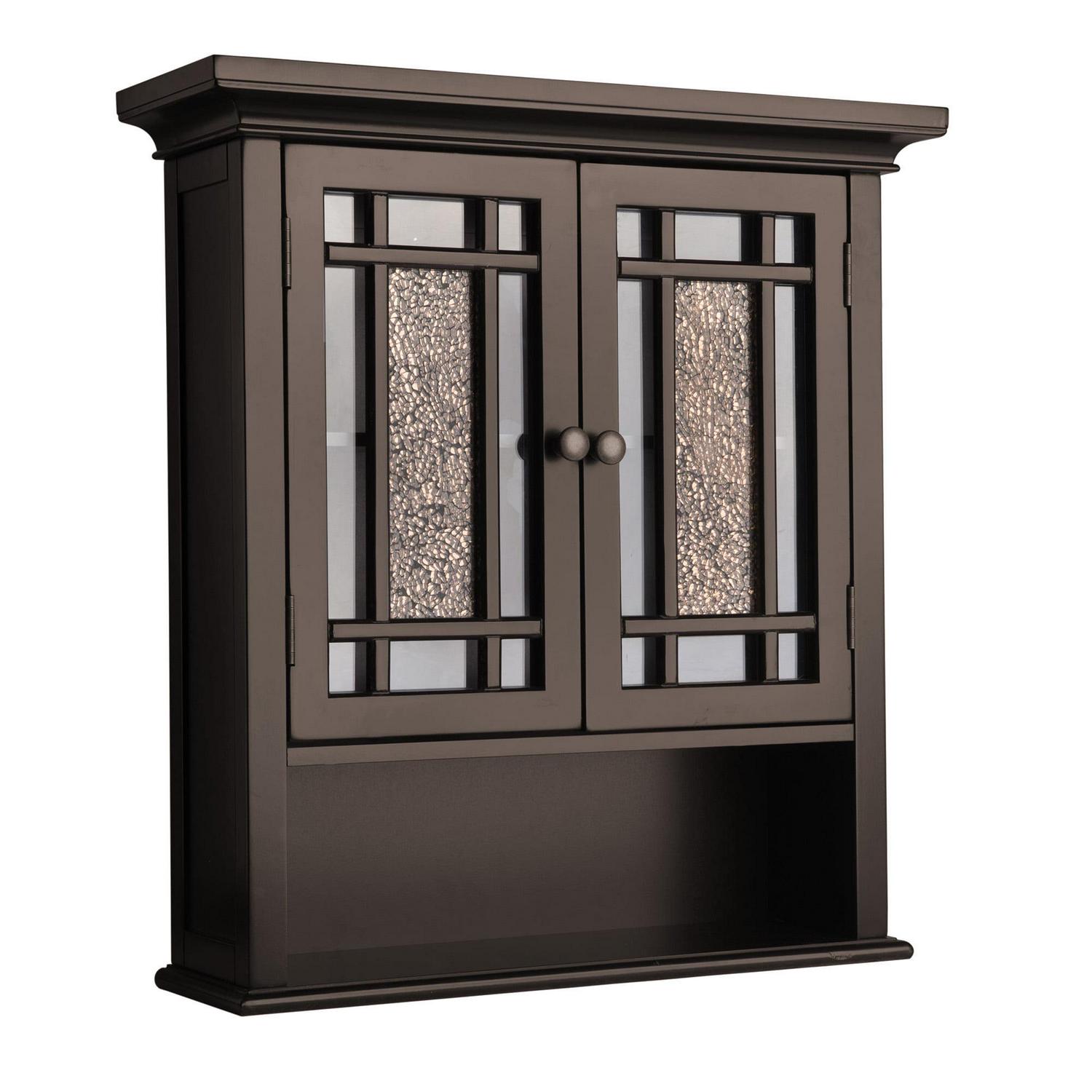 Teamson Home Windsor Wooden Wall Cabinet with Glass Mosaic Doors， Dark Espresso