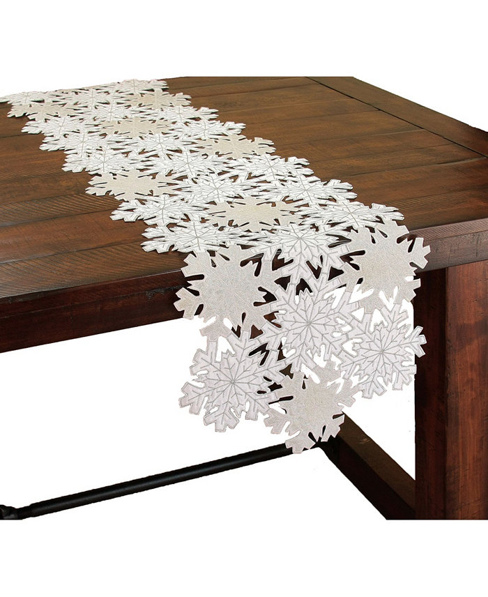 Xia Home Fashions Shimmer Snowflake Embroidered Collection Cutwork Table Runner 54 x 15