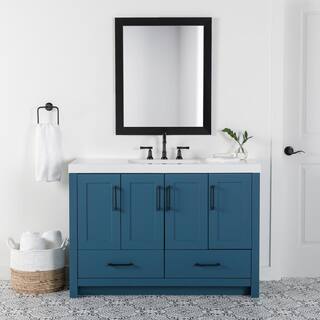 Home Decorators Collection Radien 48.5 in. W x 18.75 in. D x 34.14 in. H Bath Vanity in Admiral Blue with White Cultured Marble Top RN48P2-AE