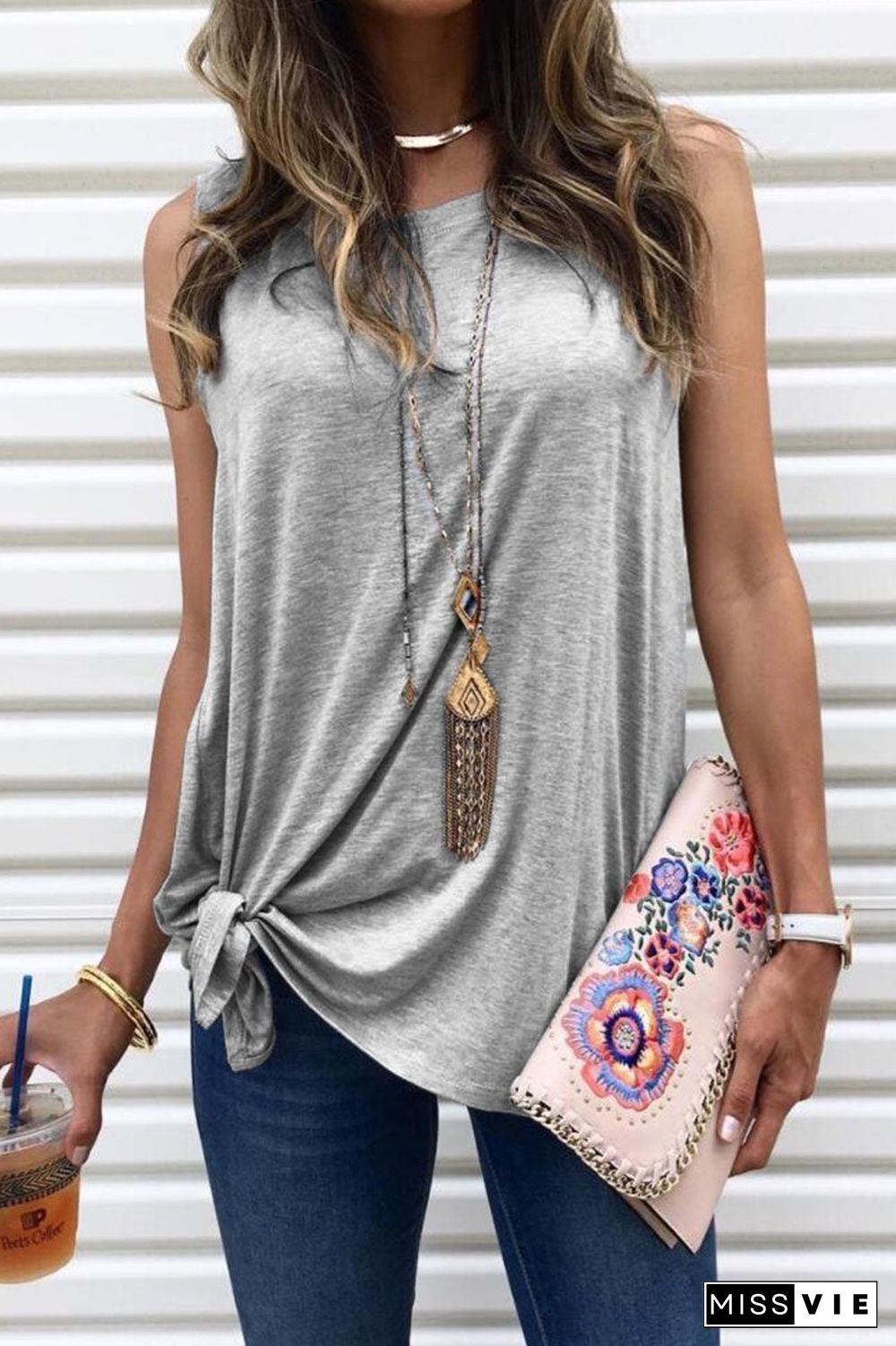 O Neck Grey Tank Top