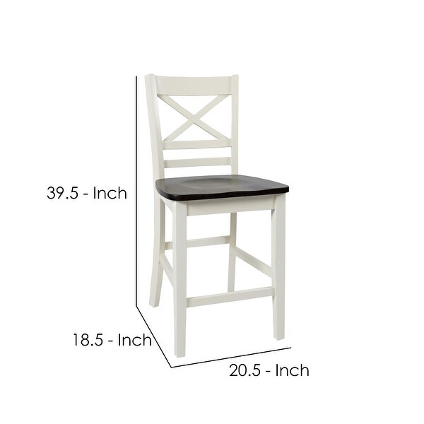 Counter Height Stool with X Back， Set of 2， Brown and White