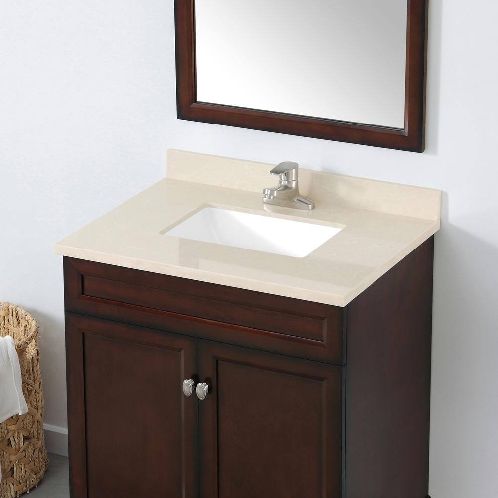 Home Decorators Collection Teagen 30 in. W Bath Vanity in Dark Espresso with Cultured Stone Vanity Top in Beige with White Basin Teagen 30EB