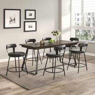 Hausfame 32.5 in. Grey Low Back Metal Frame Swivel Counter Stool with Round PU Leather Seat (Set of 2) HUSF-SBS1006GY-24