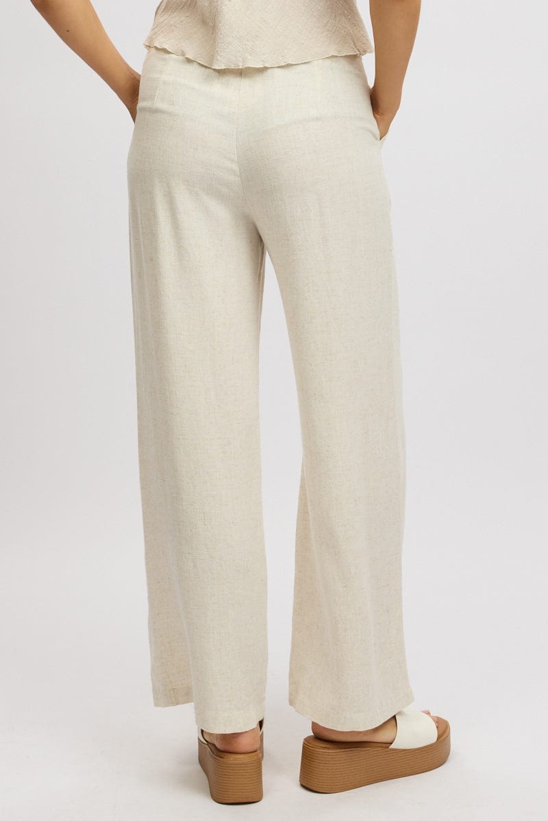 Beige Wide Leg Pants Mid Rise