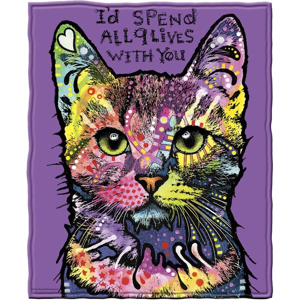 9 Lives Cat Super Soft Plush Fleece Throw Blanket by Dean Russo