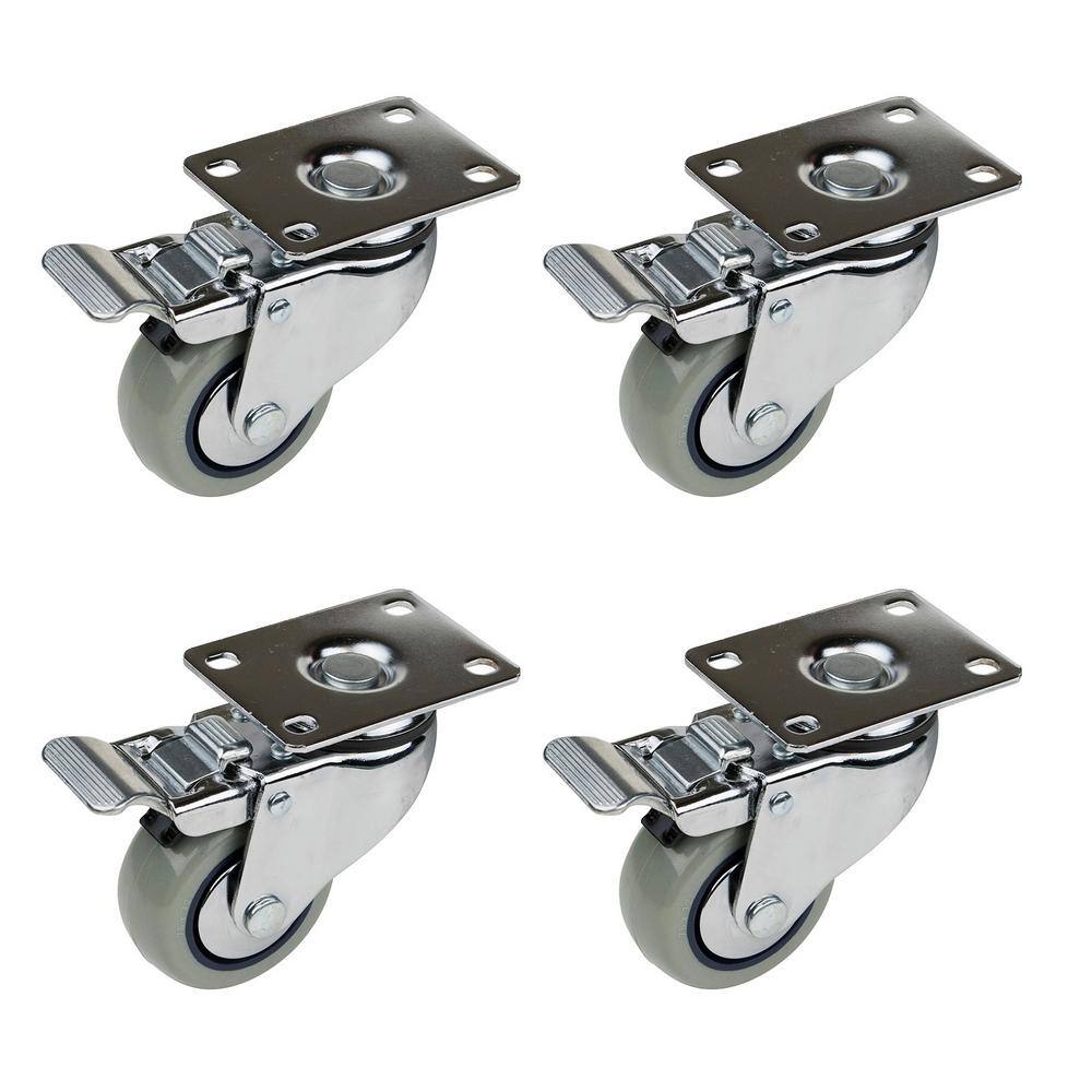 POWERTEC 3 in. Dia Swivel Double Lock Polyurethane Plate Caster in Gray (4-Pack) 17208