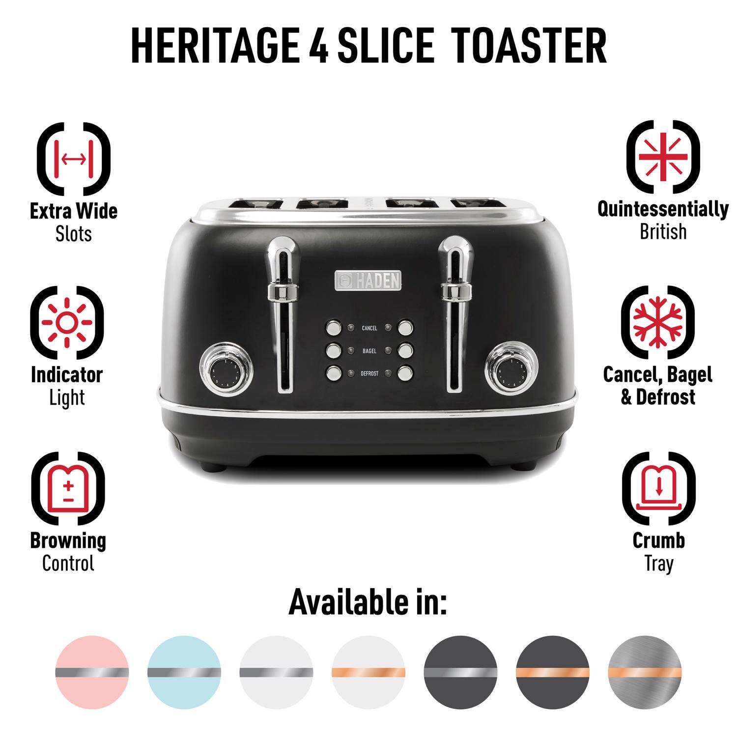 Haden Heritage Stainless Steel Black 4 slot Toaster 8 in. H X 13 in. W X 12 in. D