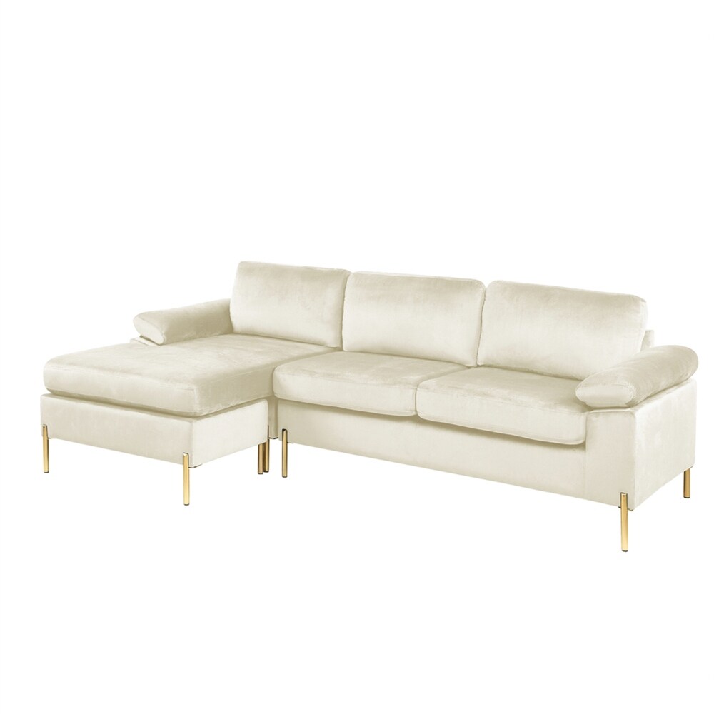 Velvet Sectional Sofa Chaise with Wood Frame and Removable Back