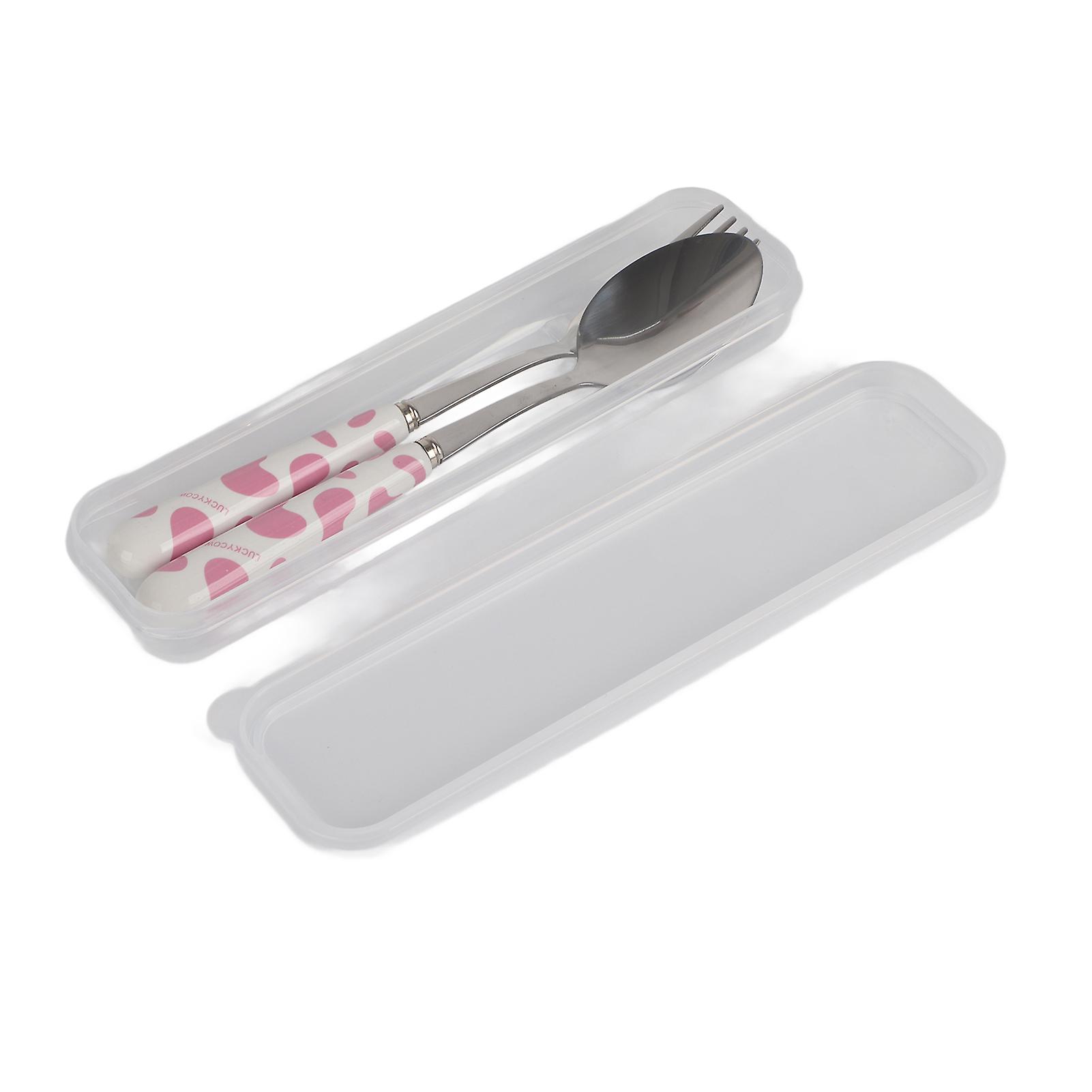 2 Pcs Stainless Steel Knife Fork Spoon Kitchen Flatware Tableware With Box Children Set Pink