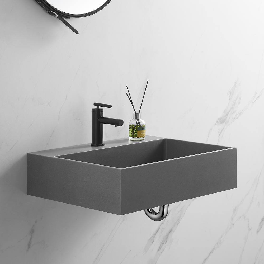 SERENE VALLEY 26 in. Single Faucet Hole Wall-Mount Install or On Countertop Bathroom Sink in Matte Gray SVWS601-26GR