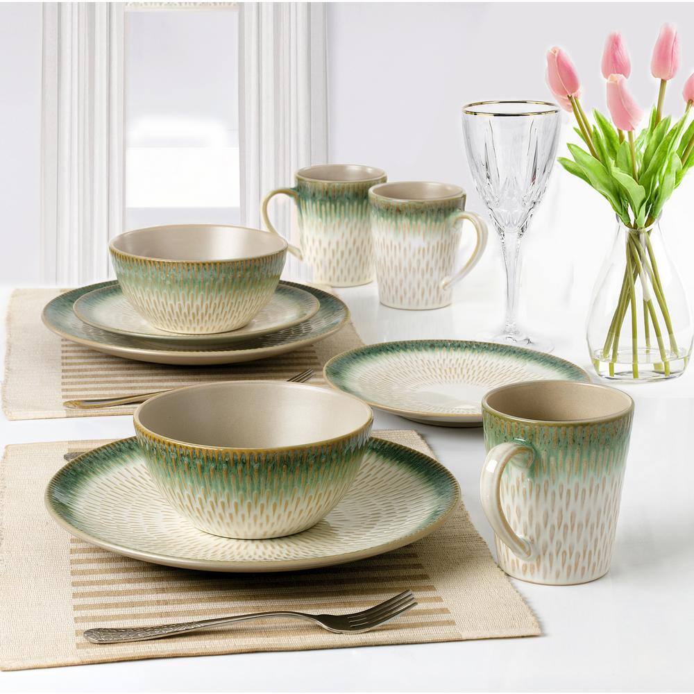 Lorren Home Trends 16-Piece Green Drop Stoneware Set (Service for 4) LH531