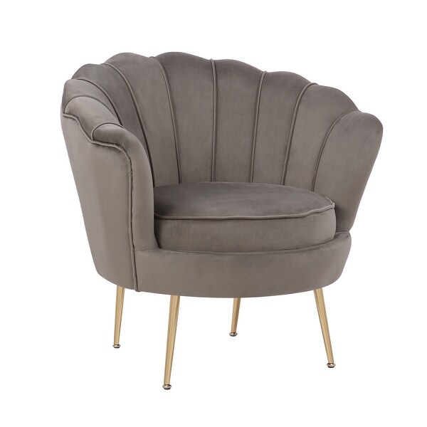 Home Beyond Mid Century Velvet Accent Chair Upholstered Leisure Arm Chair Modern Wide Velvet Tub Chair with Gold Metal Legs，Gray