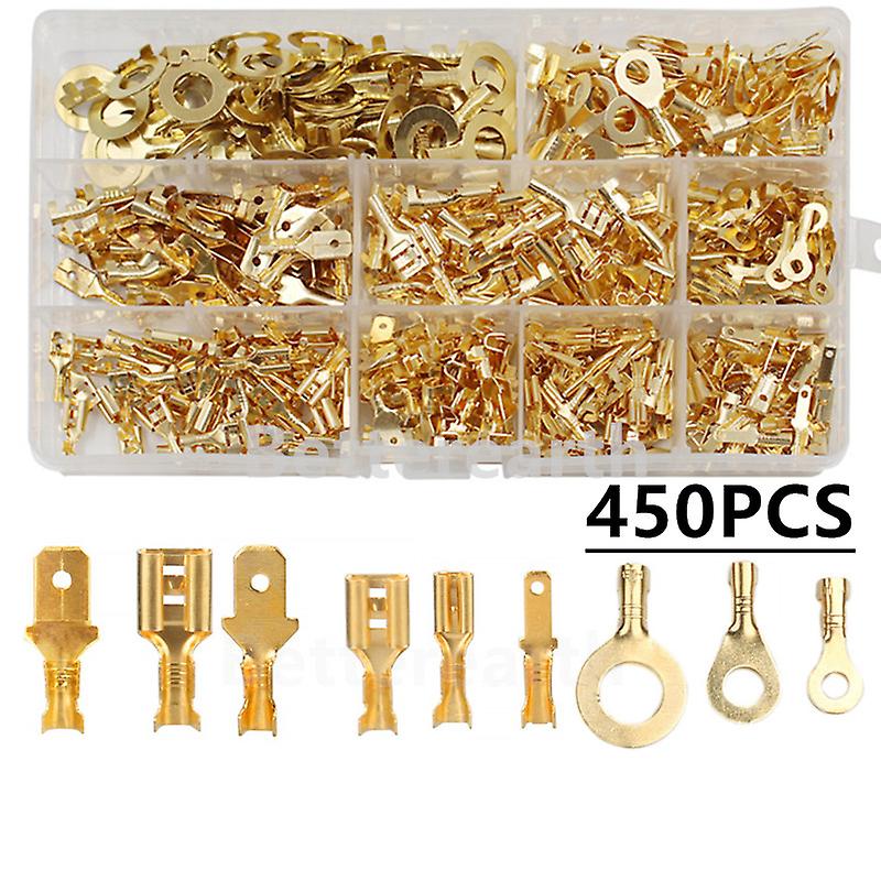 450pcs 2.8/4.8/6.3mm Spade Crimp Terminals Electrical Wire Connectors Ring Lugs Ring Eyes Crimp Connector Assortment Kit