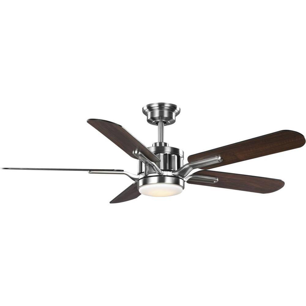 Progress Lighting Claret 54 in. 5-Blade LED Reversible BlackAmerican Walnut Wood AC Motor Transitional Ceiling Fan with Light and Remote P250007-009-30