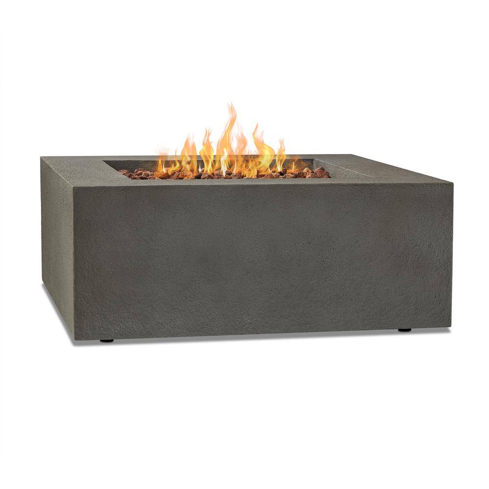 Real Flame Baltic 37 in. W x 16 in. H Square MGO Liquid Propane Fire Table in Gray with Burner Lid and Protective Cover 9720LP-GLG