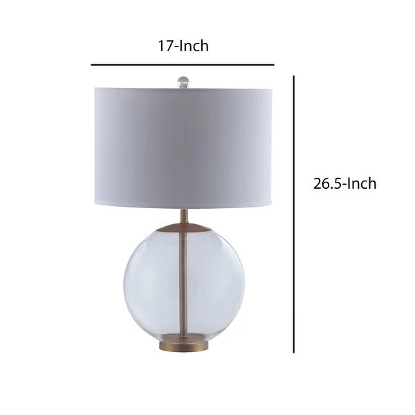 Drum Shade Metal Table Lamp with Glass Orb Accent， White and Brown