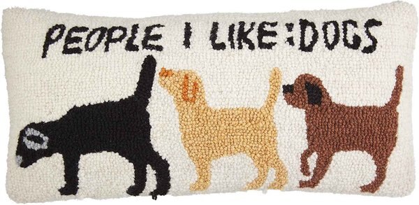 Mud Pie People I Like Dogs Hook Wool Pillow， Tan