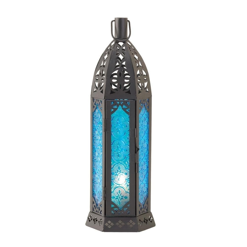 Gallery Of Light Tall Floret Blue Candle Lantern