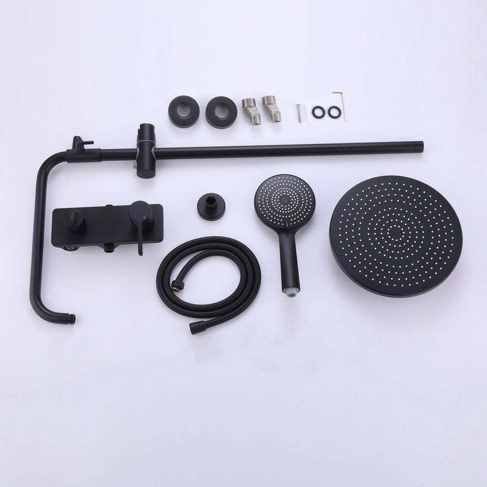 FLG Single Handle 3-Spray Exposed Pipe Tub and Shower Faucet 1.8 GPM Wall Mount Shower System in Matte Black Valve Included KK-0090-MB