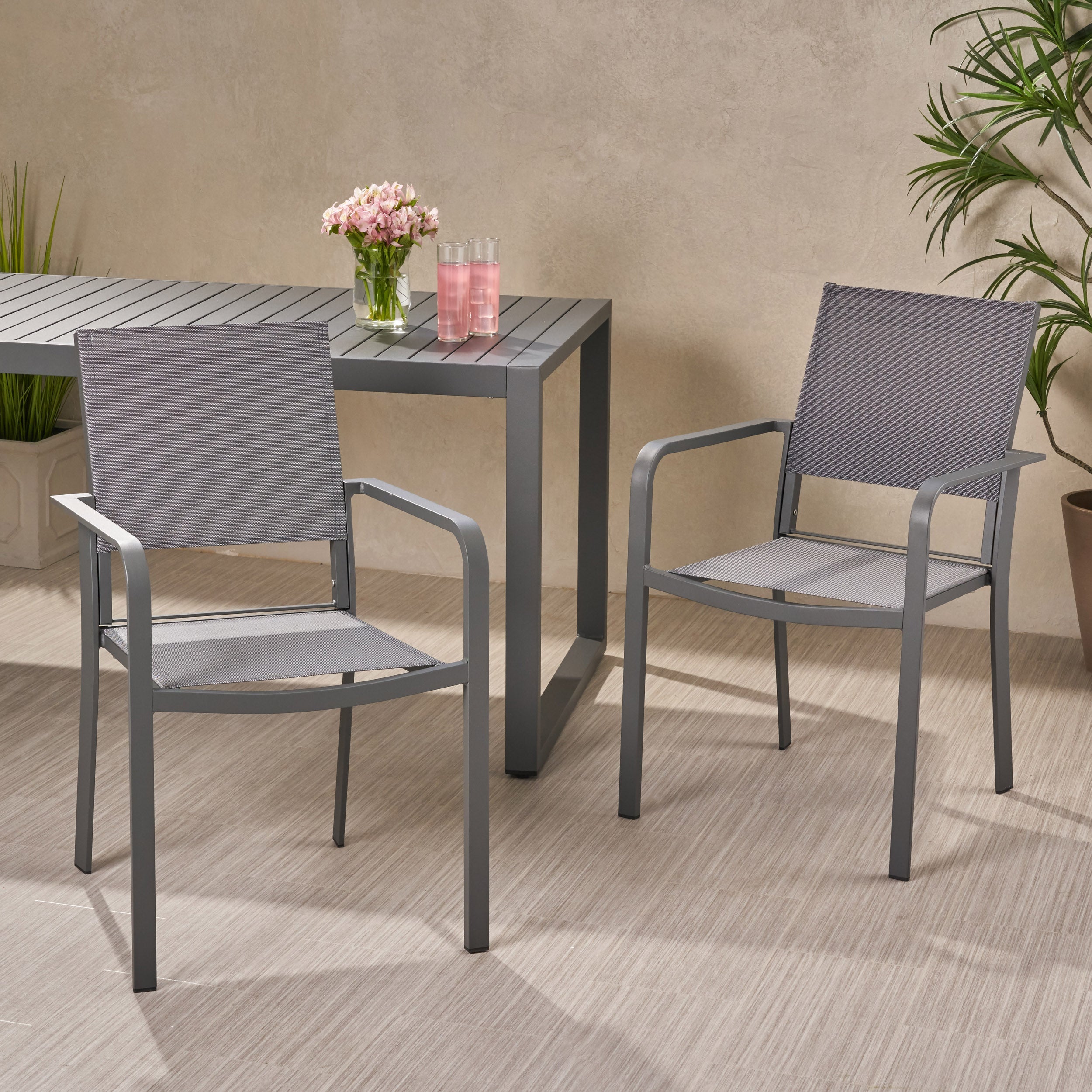 Martin Outdoor Modern Aluminum Dining Chair with Mesh Seat (Set of 2)