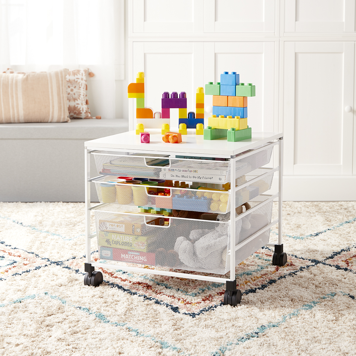 Elfa Mesh Rolling Cart with Drawers