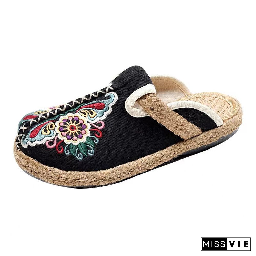 Linen Floral Shoes flip flop Flats