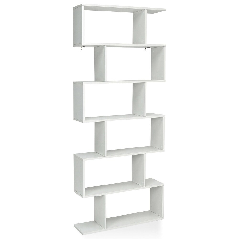 Gymax 6 Tier S Shaped Bookshelf Storage Display Bookcase Decor Z Shelf   31.5'' x 9'' x 75''