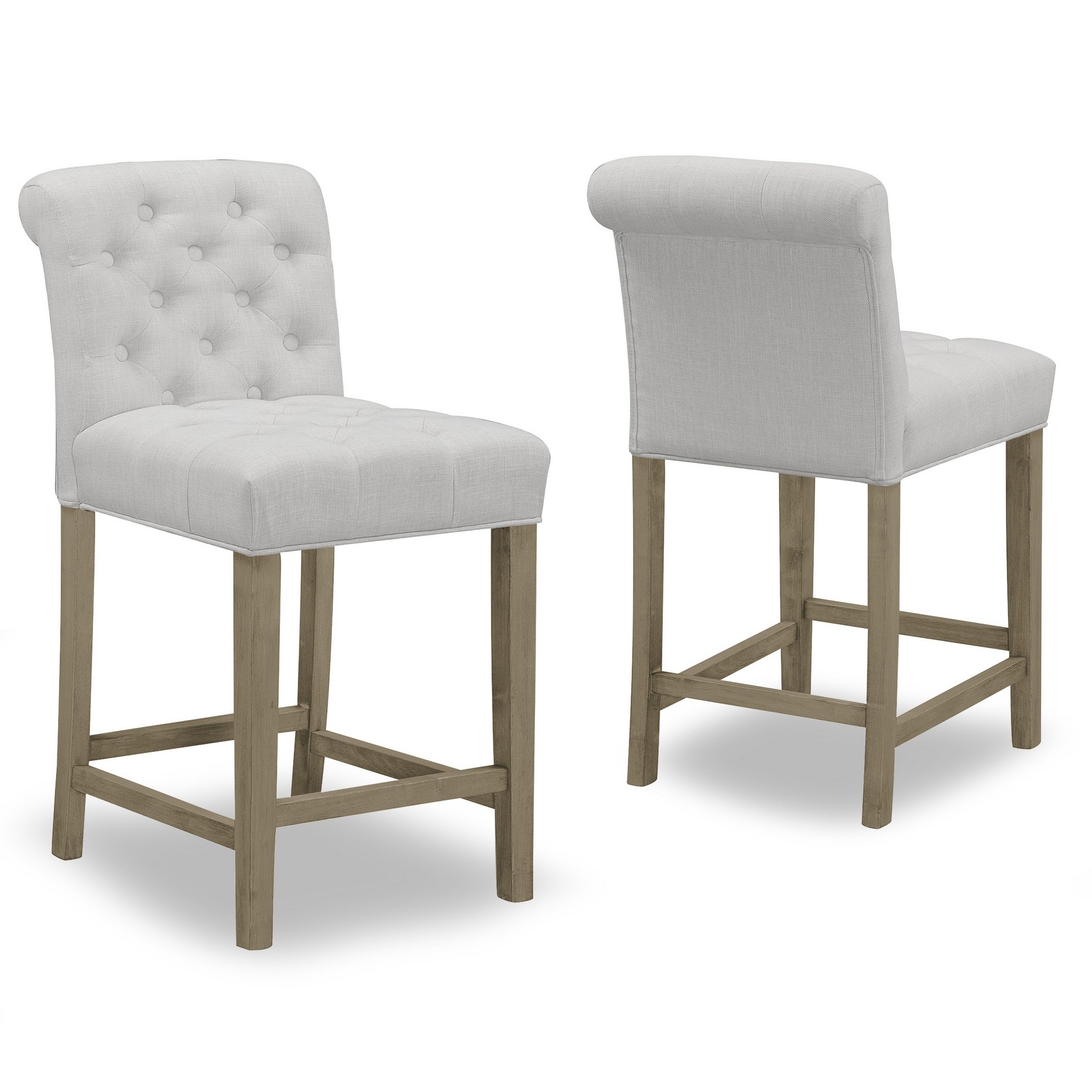 Set of 2 Aleen Beige Fabric Counter Stool with Roll Back and Buttons