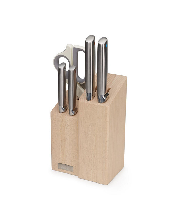 Joseph Joseph Elevate Fusion 5-Piece Knife Cleaver and Scissor Set with Beechwood Block