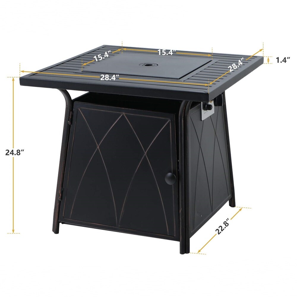 Gas Fire Pit Table  28 Inch 50 000BTU Progane Fire Pits Table with Blue Fire Glass and Lid  Black