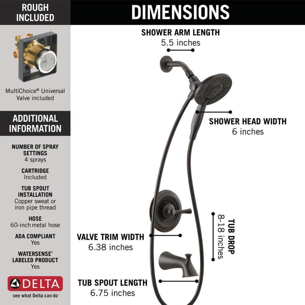 Delta Chamberlain In2ition SingleHandle 4Spray Tub and Shower Faucet in Venetian Bronze