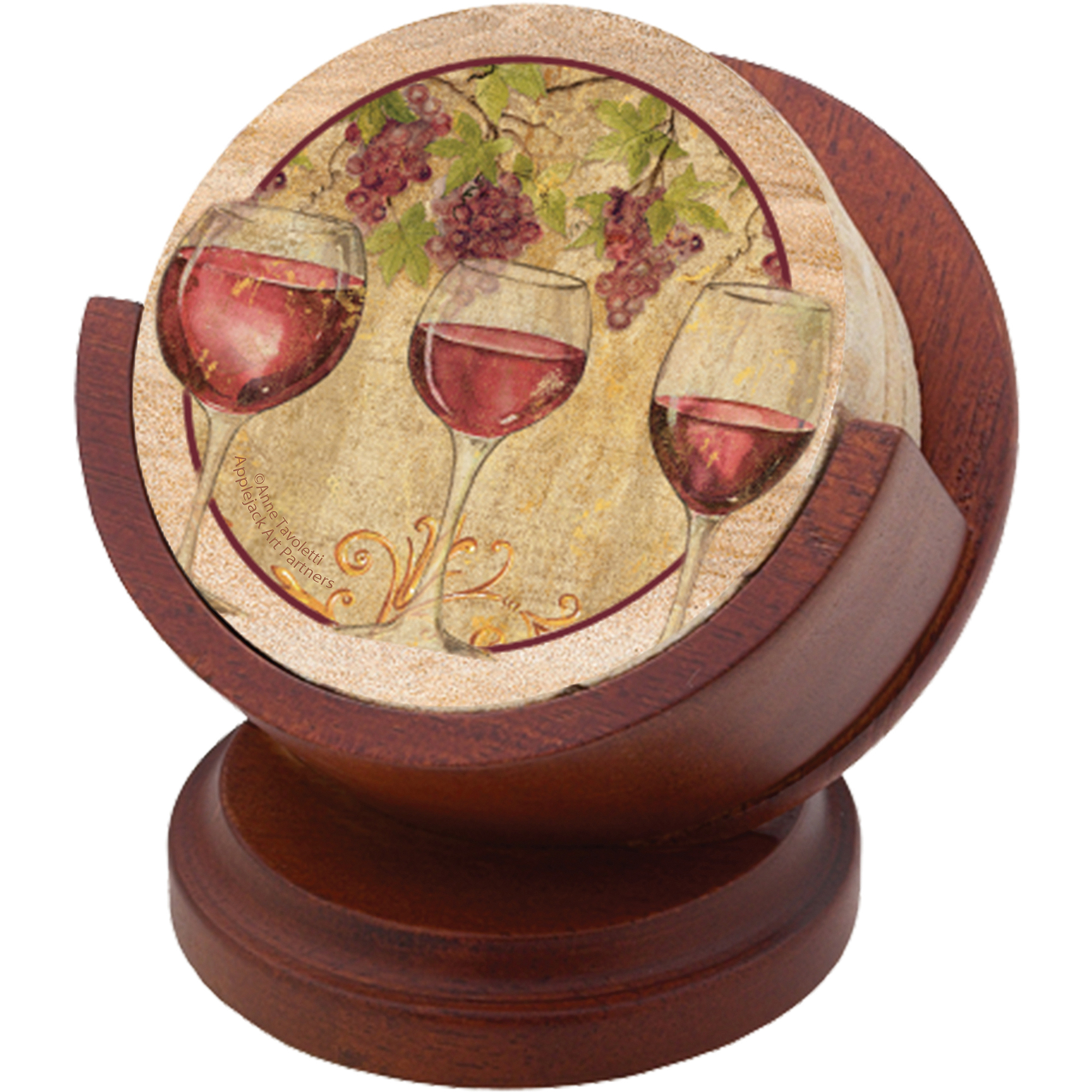 Thirstystone Ambiance Wood Holder for Round Drink Coasters， Holds 4 Coasters， Cherry Wood