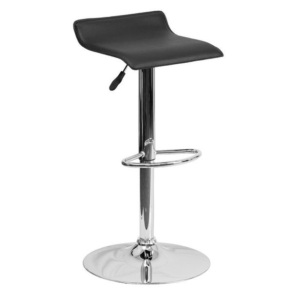 Adjustable Stool in Black PU Leather and Stainless Steel Base Set of 2