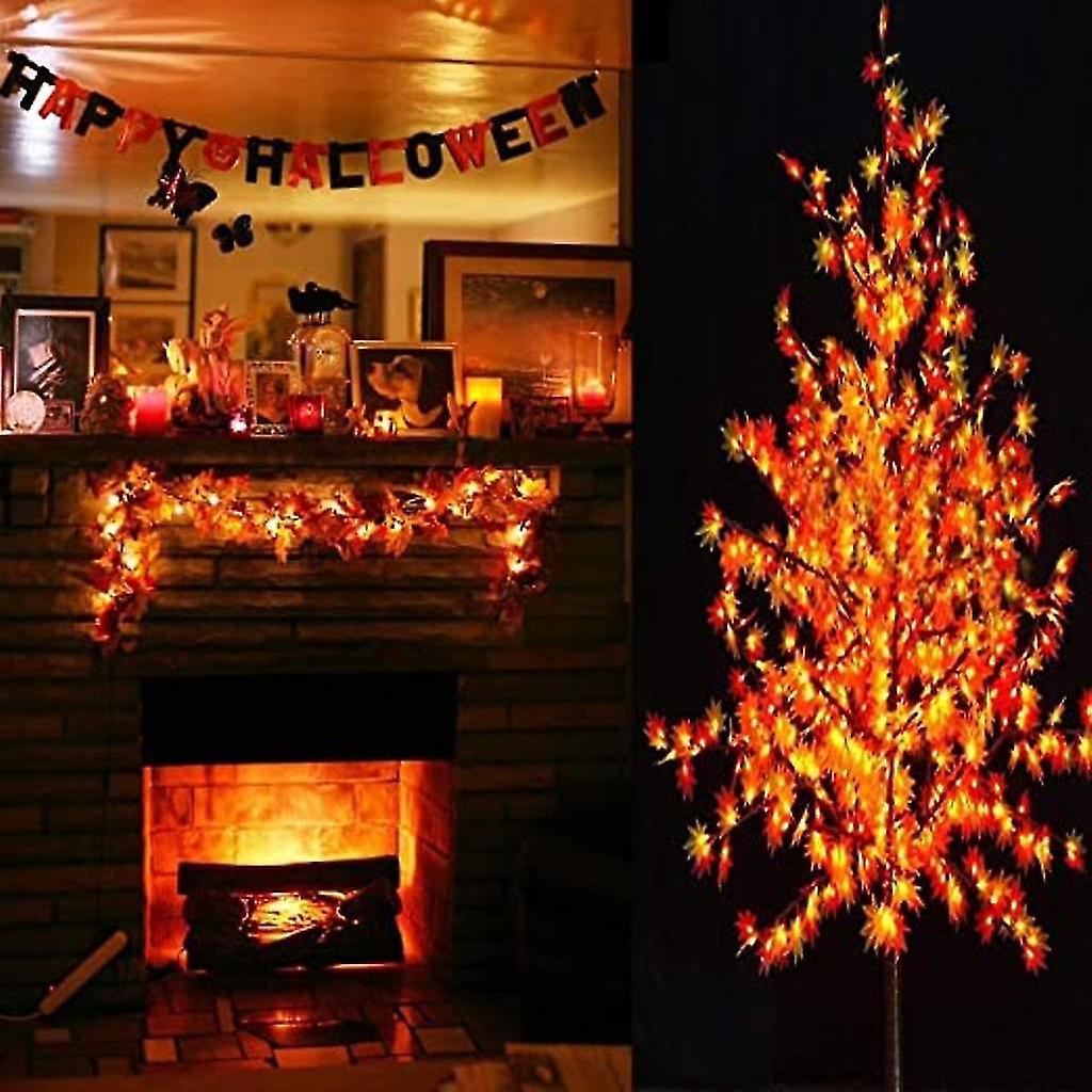 Fall Decoration 20 Led Artificial Leaves Maple Leaves Falling Garland String Light Decor Halloween Xmas