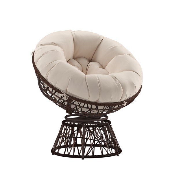 Merrick Lane Papasan Style Woven Wicker Swivel Patio Chair With Removable All weather Cushion