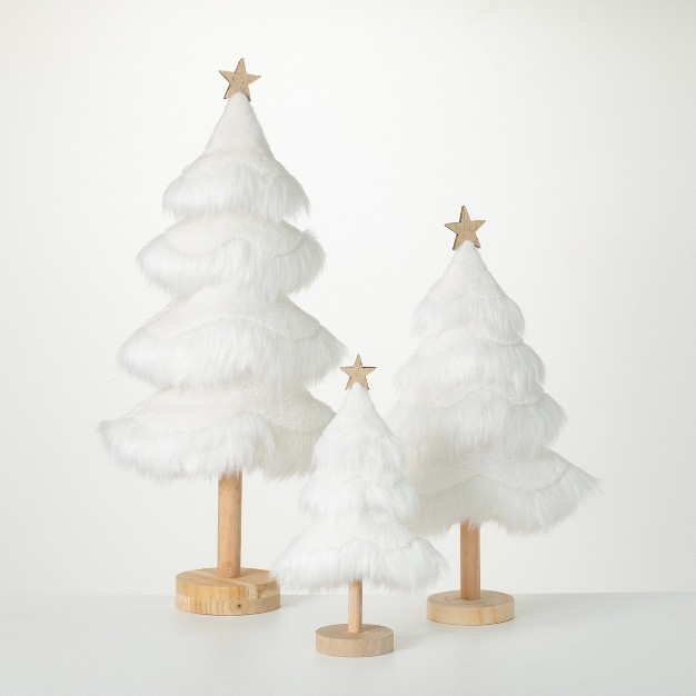 Faux Fur Tabletop Tree White 24 quot h Wood Set Of 3