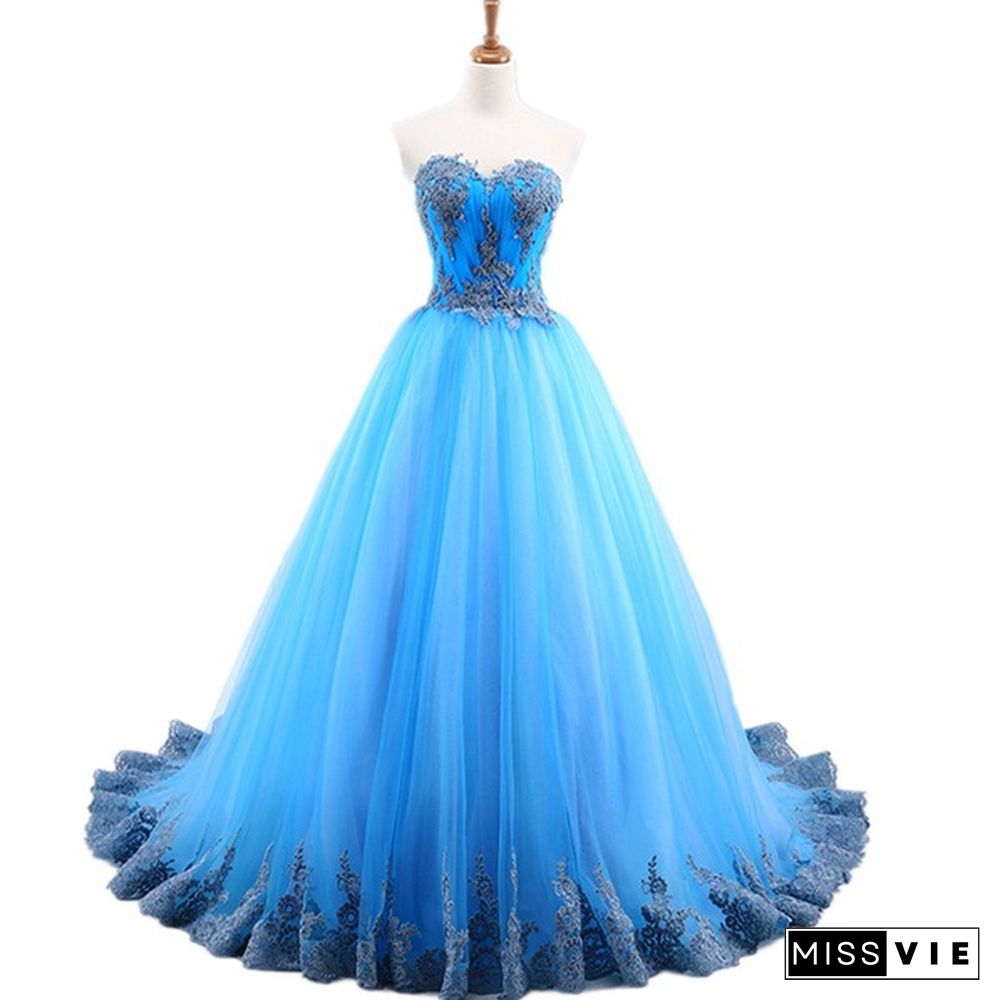 Blue Quinceanera Dresses Long sweetheart lace up Appliques Prom Dress For Girls Plus Size