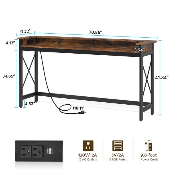 Console Table with Outlets and USB Ports， 71 inch Long Sofa Table Behind Couch