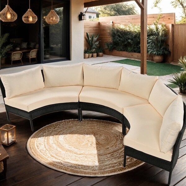 Patio Furniture Set，3 Piece Curved Outdoor Conversation Set，All Weather Sectional Sofa With Cushions