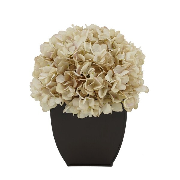 Faux Hydrangea in Matte Brown Tapered Zinc Cube