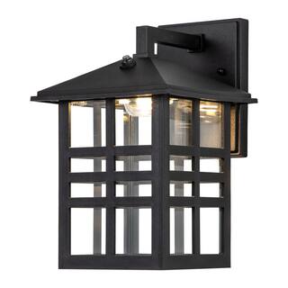 C Cattleya 1-Light Black Dusk to Dawn LED Outdoor Wall Lantern Sconce with Clear Glass Shade CA2108-W