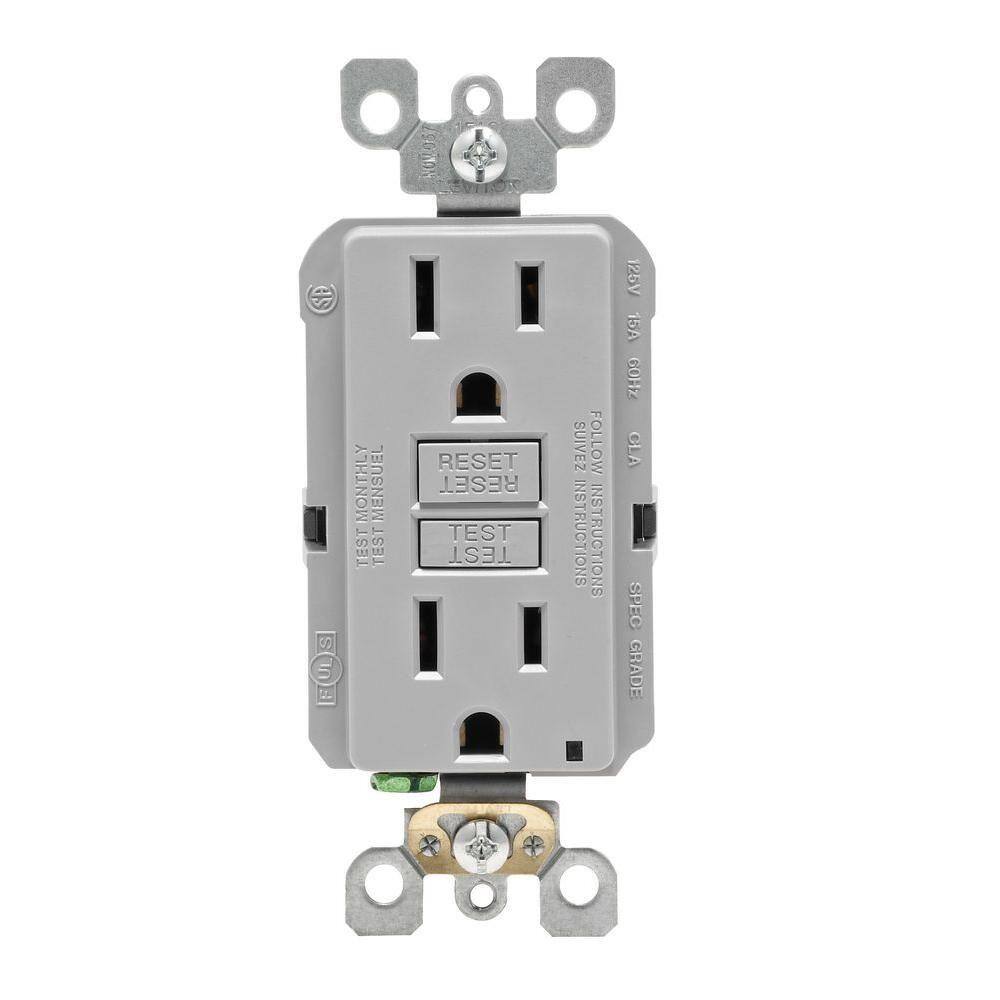 Leviton 15 Amp Self-Test SmartlockPro Slim Duplex GFCI Outlet Gray R03-GFNT1-KGY