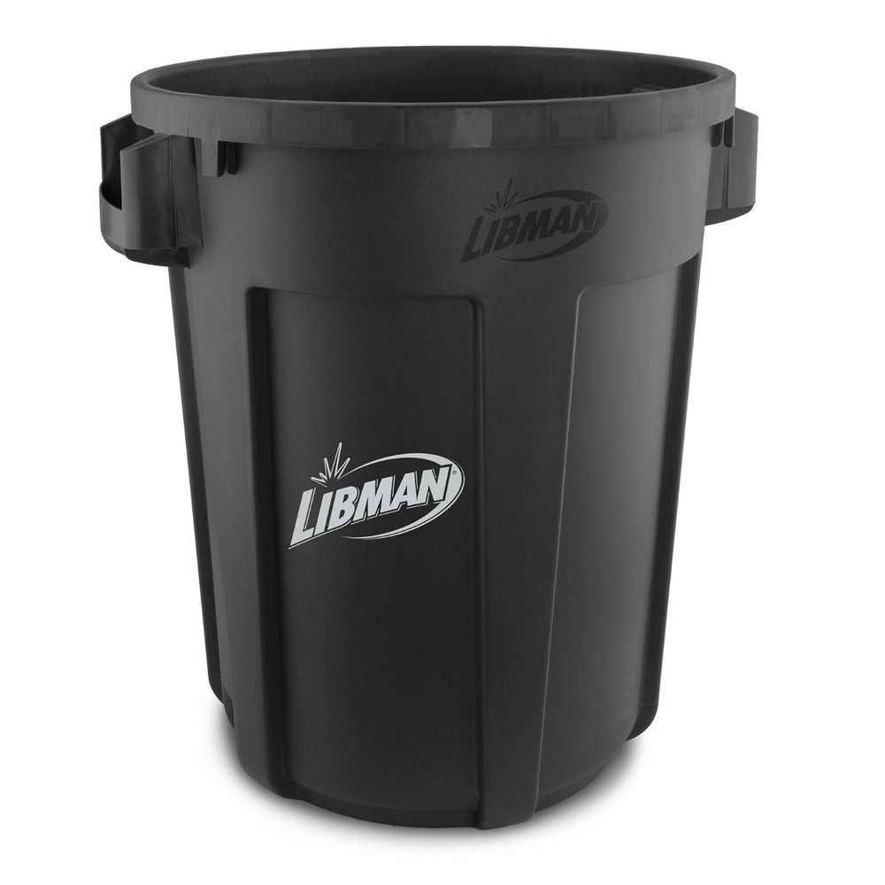 Libman 1385 32-Gallon Vented Plastic Trash Can with Snap-On Lid， Black (Case of 6)